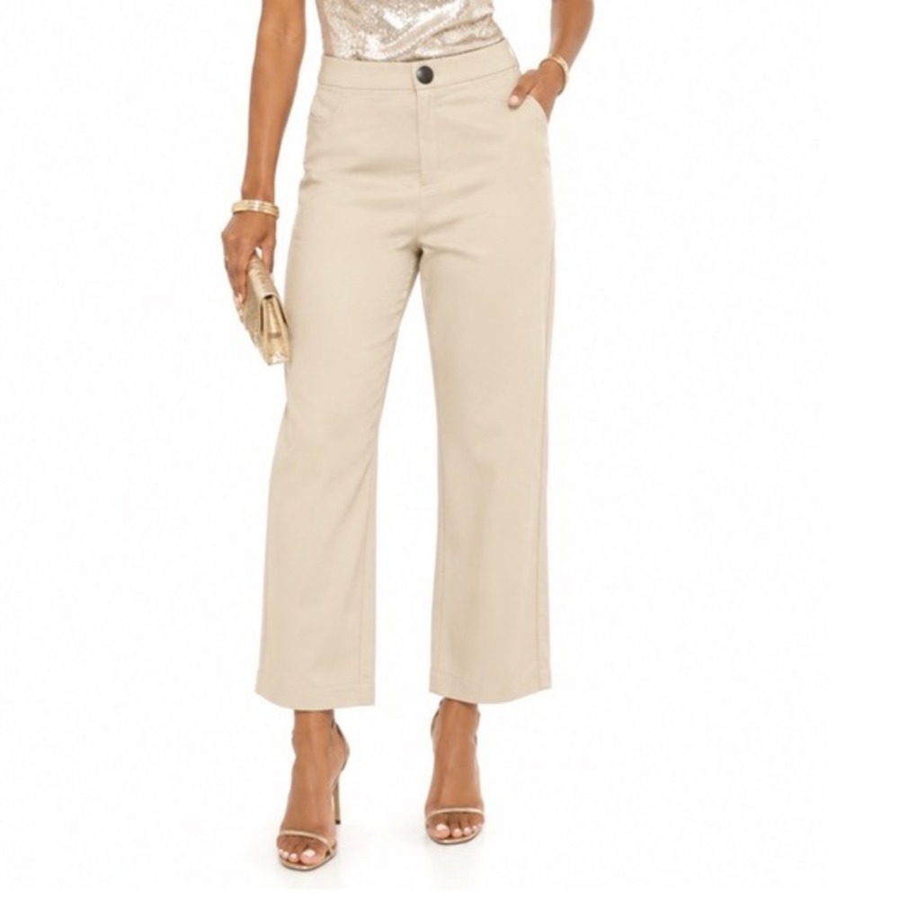 Zara Faux Leather Flare Pants Beige Cream High Rise XL Party‎ Streetwear 69-09